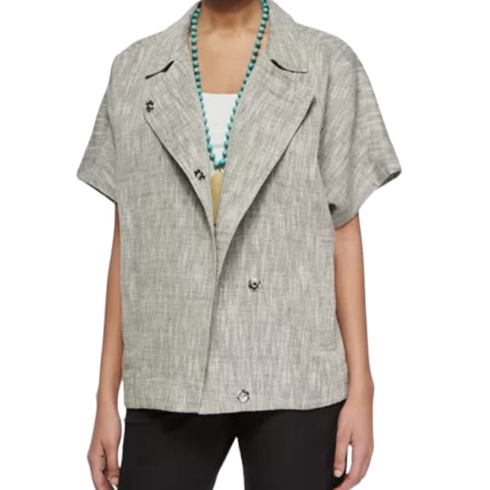 Eileen Fisher Grey Slub Cotton/Linen Short Sleeve Boxy Jacket S